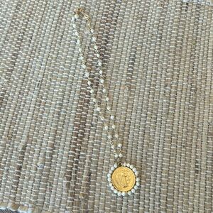 Beaded necklace w gold charm